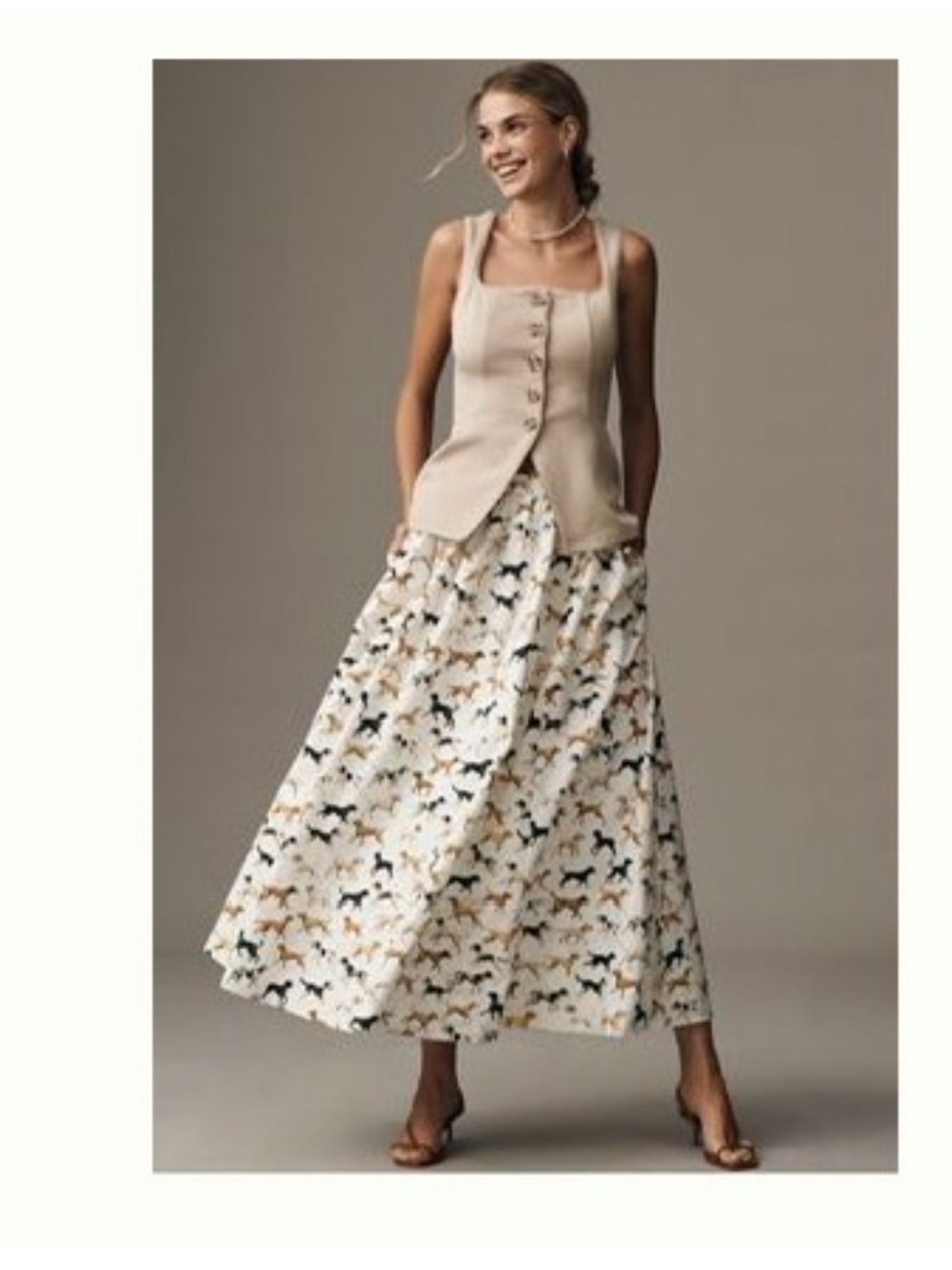 Maeve Cream Dog Print Maxi Skirt size 1x - Picture 3 of 9